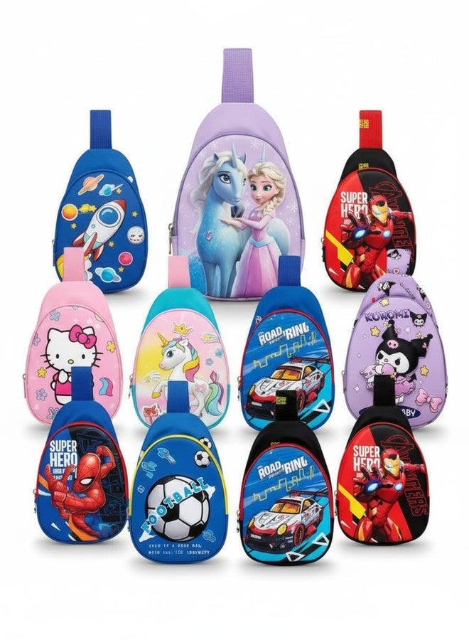SID MAGIC 3D Design Kids Sling Chest Bag for Boys & Girls | Lightweight Nylon Backpack | Unicorn, Frozen, Marvel Superheroes, Kuromi (Single Strap Travel Bag Assorted One Random) - Image 1